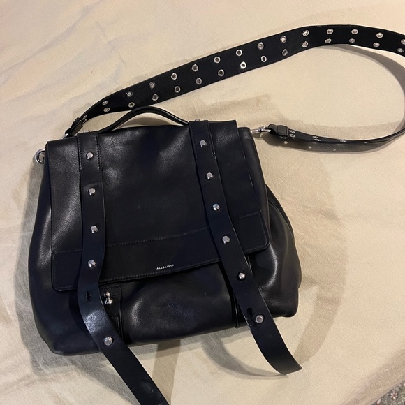 All Saints Women's Black Leather Sid Shoulder Bag/Convertible Backpack C… - Picture 2 of 5